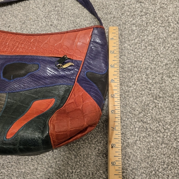 Vintage Sharif Multicolored Lizard/ Croc Patchwork Crossbody/Shoulderbag - Picture 4 of 14